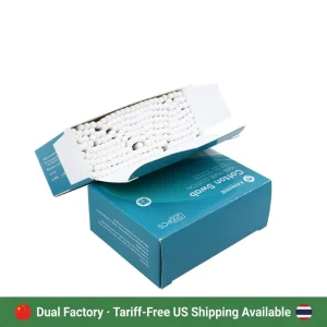 High Quality Safe Grade Pointed Round Tip Cotton Bud 200pcs Paper Stick Cotton Swab with New Paper Box
