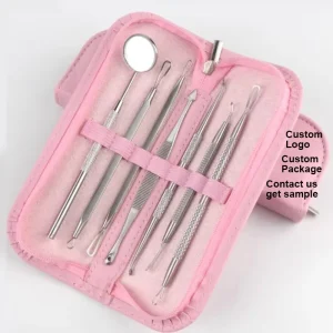 High Quality Stainless Steel Acne Needle Blackhead Removing Tool Kit Nose Comedone Extractor Blemish Removal with Leather Bag