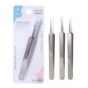 High Quality Stainless Steel Curved Lash Tweezer Acne Removal Needle Anti static 10mm Tip Blackhead Remover Pore Extraction Tool