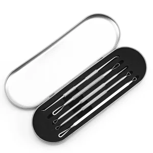 High Quality Travel Blackhead Remover Pimple Popper Tool Kit 5 Piece Acne Needle Set for Zit Blemish Extractor With Metal Case