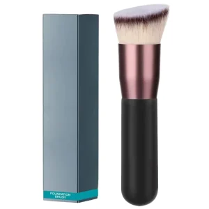 High Quality Wood Handle Synthetic Hair Blush Blending Powder Private Kabuki Makeup Single Liquid Brush Flat Foundation Brush