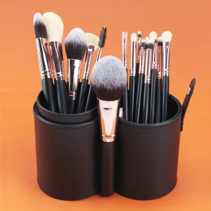 High Quality Wooden Black Handle White Hair Brush Set Holder Bag Custom Logo Brush Private Label Makeup Brushes Set