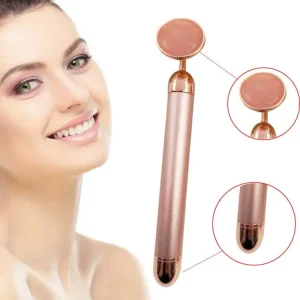 Home Use Beauty Natural Rose Quartz Pink Purple Silent Battery Powered Electric Vibrating Jade Roller with Eye Face Massage 2 1