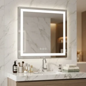 Hotel Series Intelligent Touch 3 Color LED Lighting Vanity Mirror Anti fog Feature Modern Wall mounted Salon Villa Bathroom