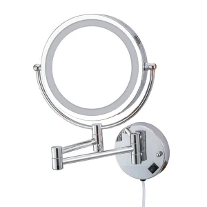 Hotel Wall-mounted Vanity Mirror Folding Magnifying Double-sided Mirror Self-adhesive LED Lighted Vanity Mirror