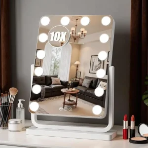 Household Metal Desktop LED Rotatable Three Color Smart Large Makeup Dressing Mirror with Fill Light for Wedding and Birthday