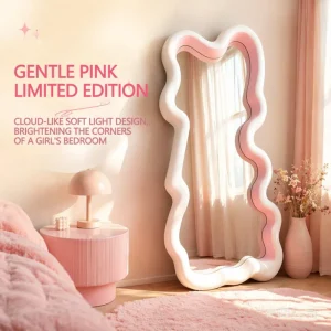 INS style Cloud shaped Solid Wood Wavy Floor Mirror Makeup Mirror for Women High End Feel Home Bedroom Hallway Mirror