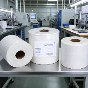 Industrial Dust Free Polyester Cleaning Cloths Large Roll in Blue and White Disposable Water and Oil Absorption