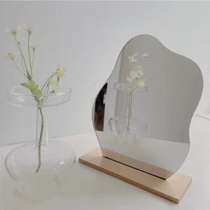 Ins Irregular Acrylic Personalized Makeup Mirror Decorative Mirror Wooden Base Cosmetic De Maquillaje Vanity Mirror