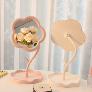 Ins Modern Eco friendly Flower Cosmetic Mirror Creative Dormitory Bedroom Desktop High value Storage Cute Girl’s Dressing Mirror