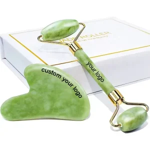 Jade Facial Rollers Custom logo Skincare Face Massage Natural Stone Nephrite Green Crystal Jade Roller and Gua Sha Set