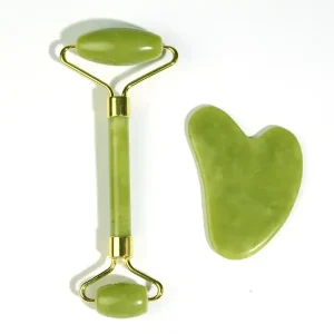 Jade Facial Skin Roller Massager Tool Body Muscle Relaxing and Wrinkle Relief with Metal Facial Roller for Face Care