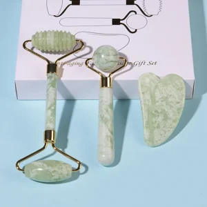 Jade Roller Cross Border Beauty Device Guasha Board Three Piece Set Xiuyu Material Metal Frame Facial Massage Roller