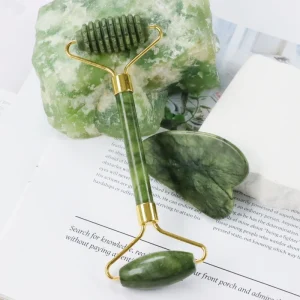 Jade Roller Gua Sha Facial Tools Face Massager Natural Healing Crystals for Wellness Relaxation