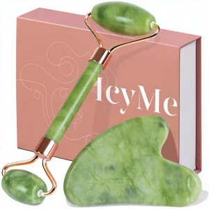 Jade Roller & Gua Sha Set for Face Anti Puffiness & Redness Reducing Skin Care Routine Self Care Men Women Green