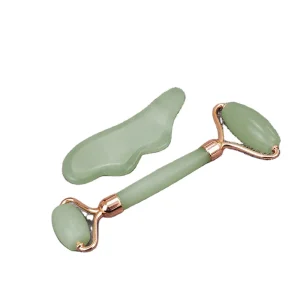 Jade Roller and Gua Sha Set 100% Natural Jade Stone Face Roller Dual Sided Massage Roller Stimulates Blood Flow Relieves Stress