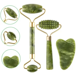Jade Roller for Face Beauty Cosmetic Facial Skin Roller Massager Tool Original Handcraft Natural Green Jade Gua Sha