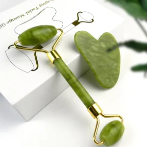 Jade Roller for Face and Gua Sha Facial Tools for Skin Care Routine Natural Healing Crystal Face Massage Face Roller
