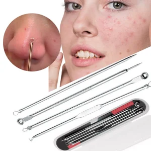 K19 Blackhead Comedone Acne Pimple Remover Tool 4pcs set Acne Removal Needle Spoon Facial Pore Cleaner