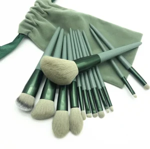 Kabuki Foundation Face Powder Blush Eyeshadow Brushes Make up Brush Makeup Brush Set with Bag New Arrival 13pcs Green