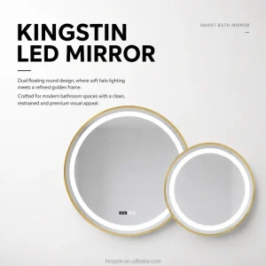 Kingstin LED Smart Bathroom Mirror Backlit Double Round Clock Defogger Customizable Bluetooth Android Anti Fog Wall Mirror