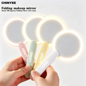 LED Foldable Portable Single Sided Desktop Makeup Mirror for Female Students Handheld Tabletop Use