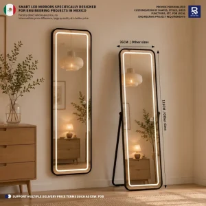 LED Full Length Mirror Black Frame Floor Stand Wall Mount Espejo Cuerpo Completo Negro LED Dimmable Bedroom Mexico