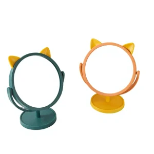 LED Lighted Cute Cartoon Cat Rabbit Ear Princess Makeup Mirror Portable Desktop Rotating Vanity Mirror