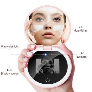 LED Lighted Double Sided UV Cosmetic Mirror Travel Makeup Tool with Magnifying Skin Protection Sunscreen Facial Sunscreen