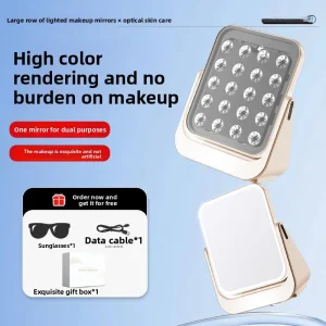 LED Lighted Plastic Portable Desktop Makeup Mirror Single Sided for Student Dormitory Home Use