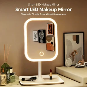 LED Lighted Square Desk Mirror Rechargeable 360 Rotated Vanity Mirror