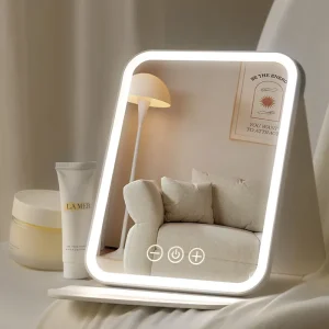 LED Makeup Mirror 10 Inch Large Desktop Vanity Mirror 72 LED Lights 3 Color Lighting Adjustable Brightness 1200mAh Rechargeable