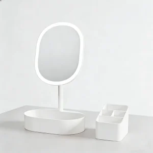 LED Makeup Mirror Lamp Desktop Single sided 360 Rotatable Princess Mirror Storage ABS Glass Student Dormitory Living Room