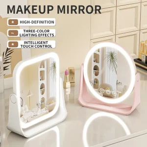 LED Makeup Mirror Portable Flip Up Design Plastic Frame Desktop Fill Light Dressing Table Mirror for Dorms and Offices
