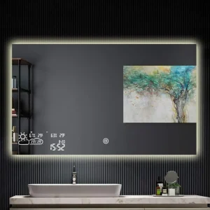 LED Makeup Mirror Rectangle Illuminated LED Backlit Hair Salon Wall Mirror with Time Display