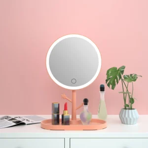 LED Makeup Mirror With Light Ladies Storage Makeup Lamp Desktop Vanity Mirror Round Shape Cosmetic for Mirrors Women