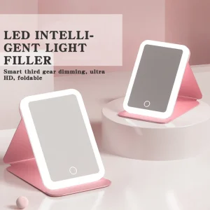 LED Makeup Mirror with Light Three tone Light Countertop Vanity Mirror Desktop Fill Light Folding Mirror