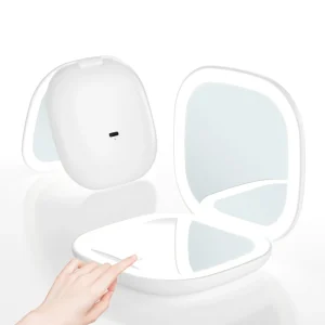 LED Smart Touch Screen Lighted Compact Mirror 5X Magnifying 4 Color Light Portable Pocket Folding Makeup Vanity Mirror