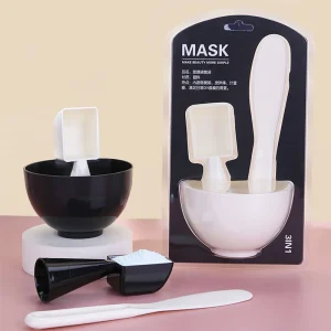 LMLTOP 3 in 1 White Plastic Hair & Facial Mask Mixing Bowl Set D0892 with Spatula and Spoon Custom Logo DIY Spa