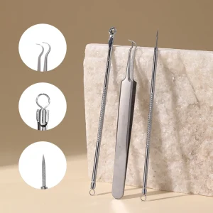LMLTOP Factory Stainless Steel Acne Needles 3 piece Set with PVC Box Acne Blackhead Professional Beauty Tools