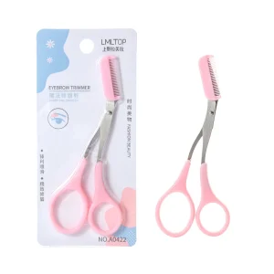 LMLTOP Professional Face Hair Remover Eyebrow Scissors Comb A0422 Pink Plastic Beauty Makeup Trimmer with Stainless Steel Blade