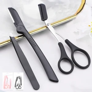 LYDER Professional Multi Purpose Stainless Steel Eyebrow Grooming Kit & Trimmers Set with Slanted Blades 18x10cm