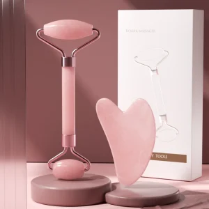 Lanson 100% Natural Jade Roller and Guasha Gua Sha Set Double Head Skin Facial Care Jade Roller