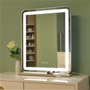 Large Touch Screen LED Vanity Mirror Rechargeable Desktop Makeup Mirror with Adjustable Brightness Home Use