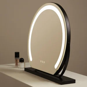 Led Round Makeup Mirror 3 Color Light Touch Control Dimmable 360 Rotatable Rechargeable Hd Vanity Mirror for Women Daily Makeup