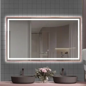 Light Luxury Aluminum Alloy Polished Frame Smart Bathroom Mirror Makeup Mirror LED Lights Wall Mounted Touch Screen Anti-Fog