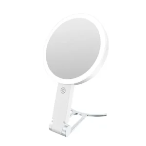 Lighted Metal Makeup Mirror Rechargeable Double Sided Vanity 5X Magnification 3 Color Lighting Touch Control Adjustable
