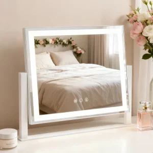 Lighted Vanity Makeup Mirror with Light Smart Touch Control 3 Colors Light 360 Rotation