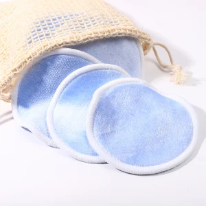Low MOQ Custom Reusable Blue Velvet Cotton Fiber Makeup Remover Pads