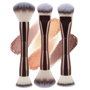 Luxurious Simple Single Makeup Brush Aluminum Handle Soft Vegan Hair Single Powder Blush Double Head Makeup Brush